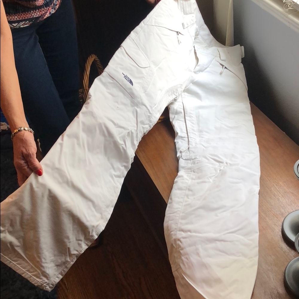 White north face ski pants